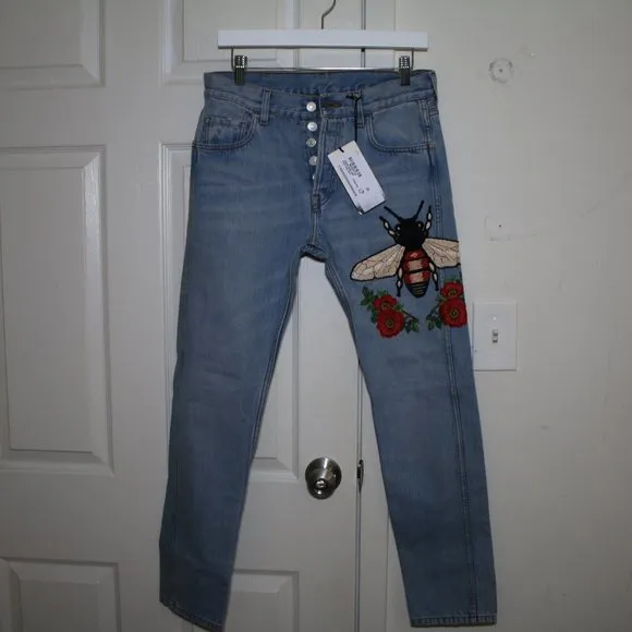 Gucci Bee Embroidered Denim Blue Jeans
          
      NWT