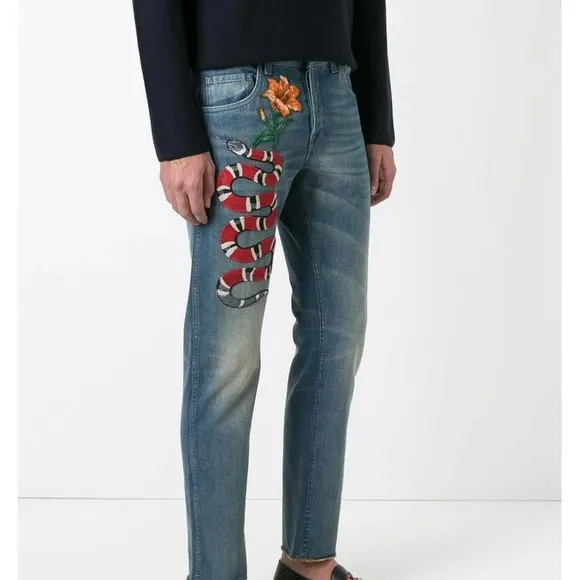 GUCCI Snake Embroidery Jeans Pants Mens Sz 30 or Womens
          
      NWT