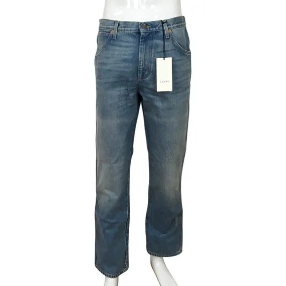 New Gucci Men's Regular Fit Straight Leg Marble Washed Denim Jeans Sz 32
          
      NWT