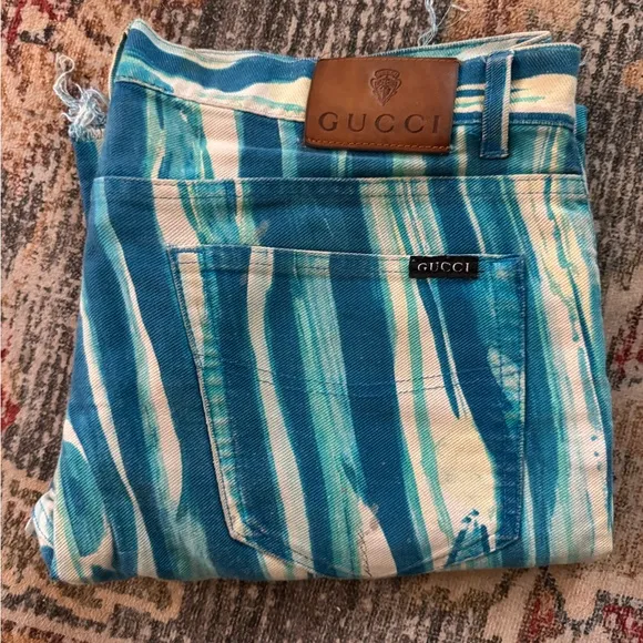 Gucci Blue and White Striped Jeans