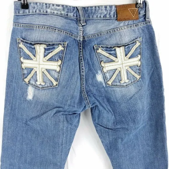 Guess Premium Falcon Slim Bootcut Distressed Button Fly Jeans 32x32 (Tag 34x32)