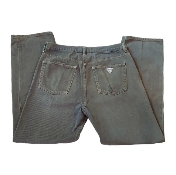 Vintage Guess Triangle Washed Olive Green Classic Fit Straight Leg Waist 32
