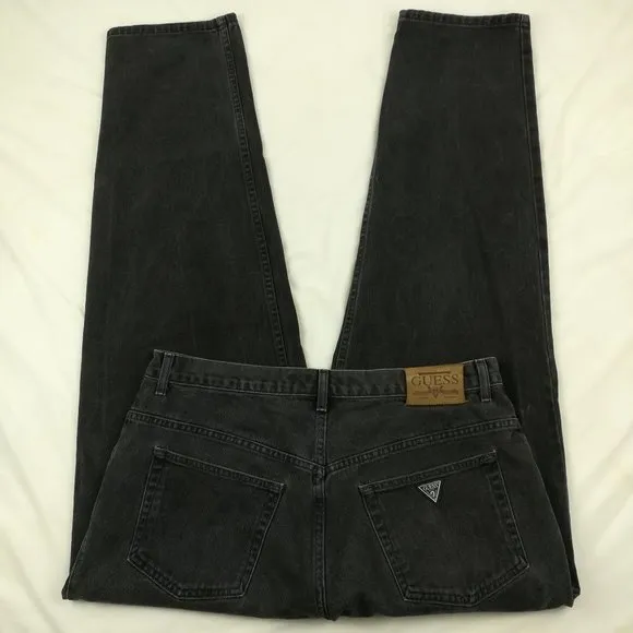 Vintage 90s Guess 36x32 Loose Fit Tapered Leg Washed Black Denim Jeans USA Made