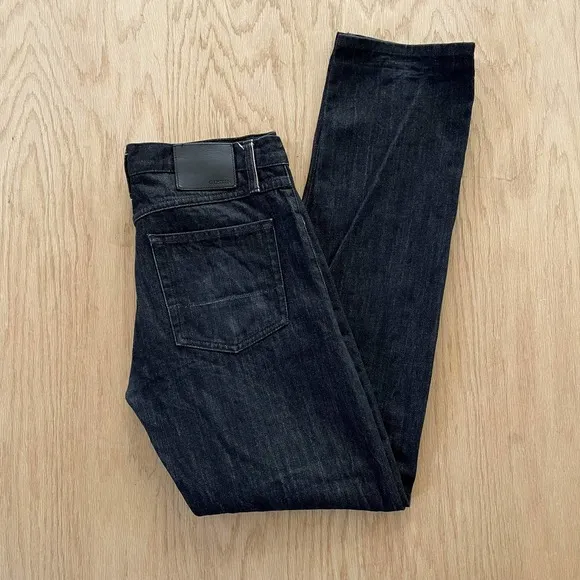Mens GUSTIN Raw Denim Midweight Black Selvedge Jeans 34 x 34 Slim