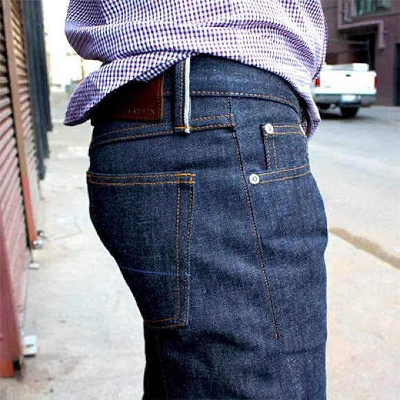 Gustin 116699 USA Raw denim button fly jeans. Straight fit. Limited production.