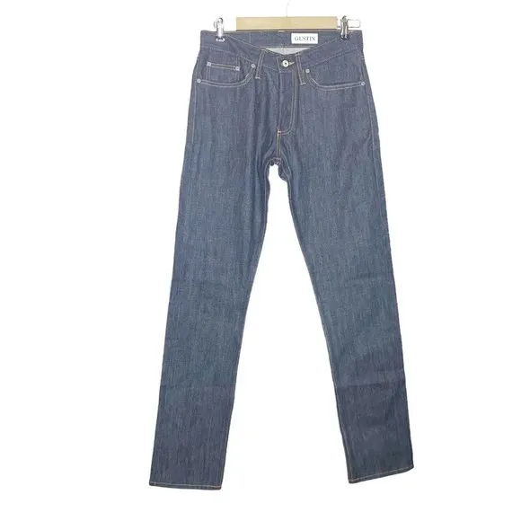 Gustin #203 Dark Wash Denim Selvedge Jeans 30x34 Slim Straight Leg Crisp