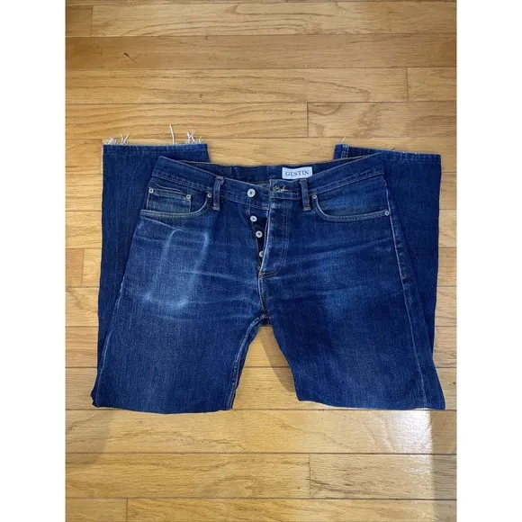 Gustin Mens Blue Denim Slim Fit Button Fly California Jeans Sz 35