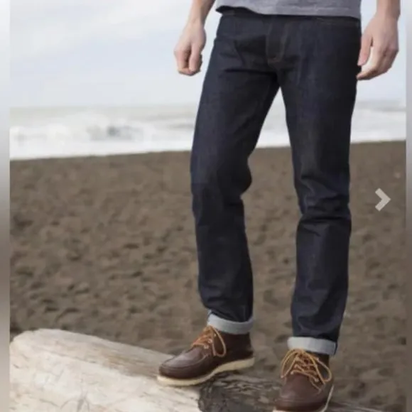Gustin Straight Button Fly Dark Wash Raw Selvedge Jeans Sz 40x32
