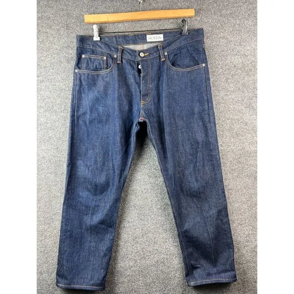 GUSTIN Raw Denim Blue Jeans Straight Fit Button Fly USA size 37
