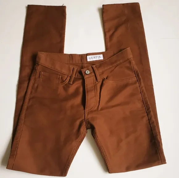 Gustin 168 Brown Burnt Orange Selvedge Men's Jeans USA Skinny 29x33.5