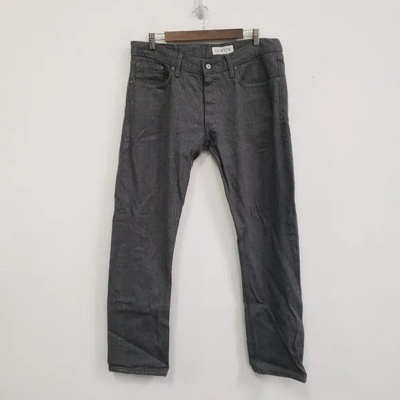 Gustin Mens Slim Raw Button Fly Jeans Size 37 Gray Straight Leg Mid Rise Denim