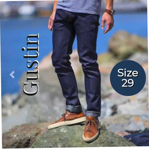 Gustin #389 selvedge dark wash denim jeans, size 29 skinny