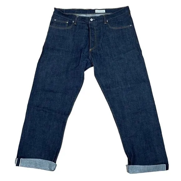 Gustin NWOT Straight Button Fly Dark Wash Raw Hem Jeans Sz 40 x 29.5