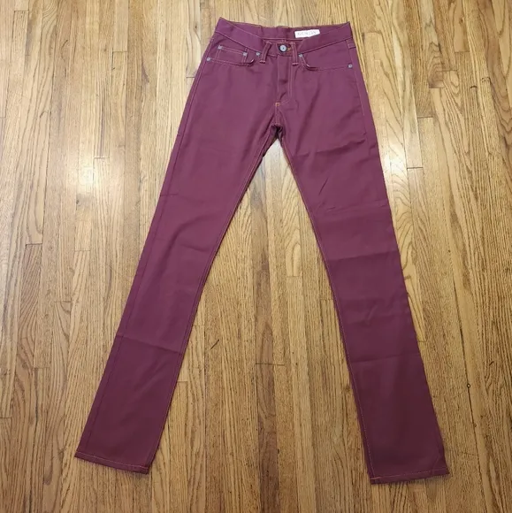 Gustin 594 Selvedge Twill Oxblood Denim Button Fly Skinny Jeans Size 30 27 × 34