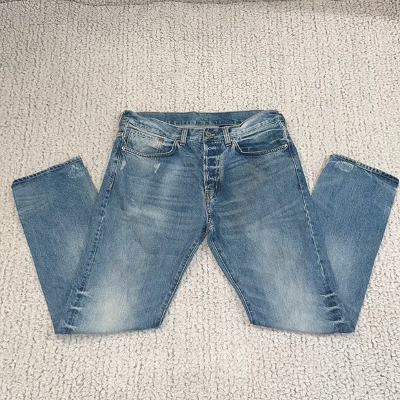 H&M Button Straight Regular Waist Blue Denim Jeans, Size 33