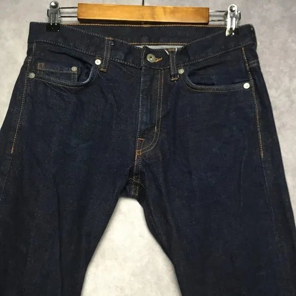 H&M Edition Mens Slim Skinny Fit Selvedge Blue Jeans 31x32 Stretch Denim Dark
