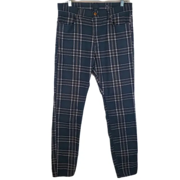 H&M Green Plaid Skinny Fit Jeans Size 31x32 Mens Coupe Moulante Stretch