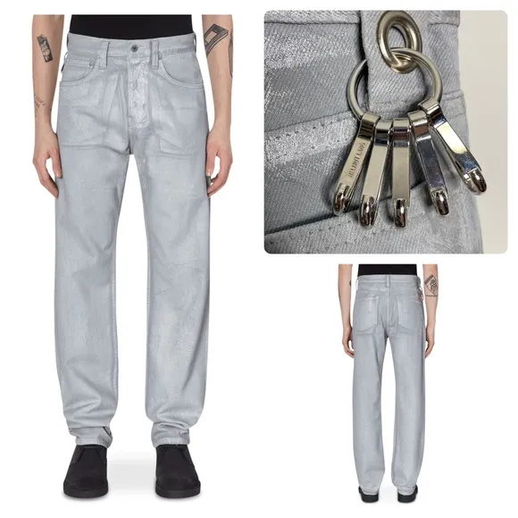 Helmut Lang Reflective Masc Fit Easy Jeans Metallic Straight Leg Silver Size 31