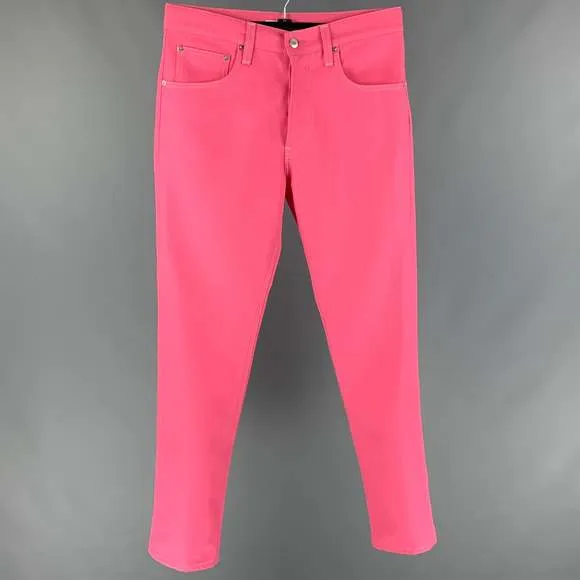 HELMUT LANG Size 32 Pink Contrast Stitch Cotton Polyester Button Fly Jeans