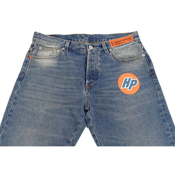 HERON PRESTON Men Vintage Blue LOGO PATCH Button-Fly Straight Jeans 32 Italy NWT
          
      NWT