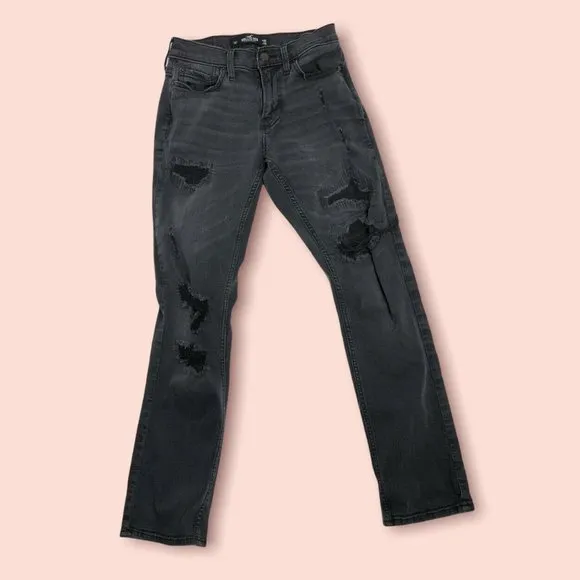 Hollister Slim Straight Black Distressed Jeans Men Size 26x30 Faded Black Pocket