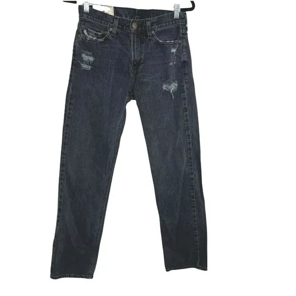 Hollister Men's Distressed Mid Rise Straight Leg Black Wash Denim Jeans W 29 L30