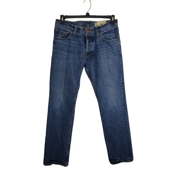 Hollister Jeans Mens 31x32 Huntington Low Rise Slim Straight Leg Button Fly Medi