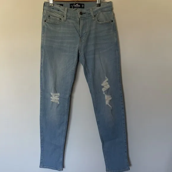 Hollister Jeans Men's 30x32 Advanced Stretch Skinny Distressed Light Wash