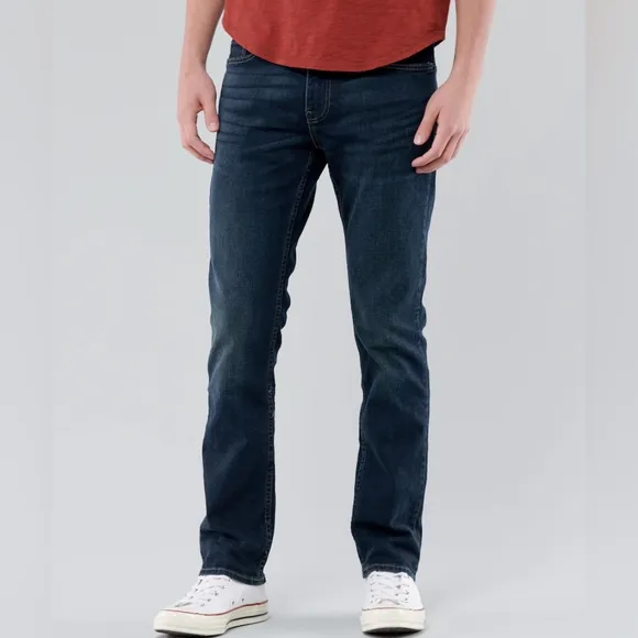 NWT Hollister Men's Slim Straight Epic Flex Jeans 36 X 32 Dark Wash