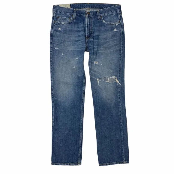 Hollister Distressed Classic Straight Jeans Medium Wash Mens 34x32
