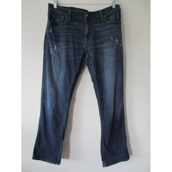Hollister Mens Size 36x32 Blue Slim Straight Leg Stretch Distressed Jeans Denim