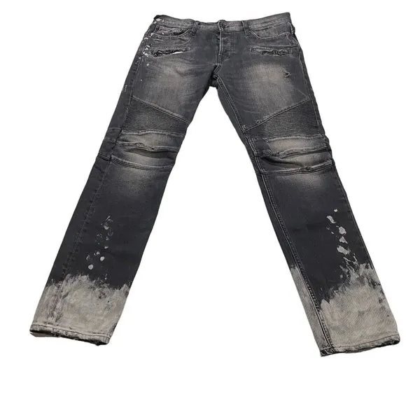 Hudson Men The Blinder Biker Jean Sz 32 x 31 Dama Wash Black Denim Zip 7-Pocket