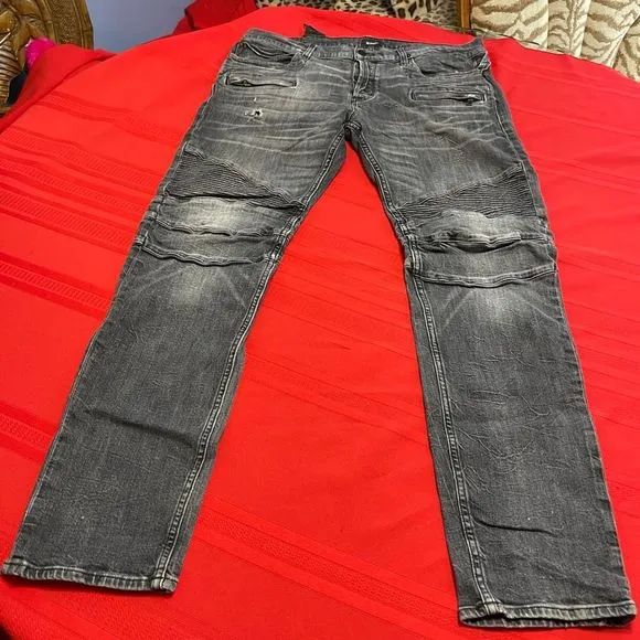 Hudson Mens Jeans 40 X 33 The Blinder Biker Skinny Gray Denim Mid Rise Whiskers