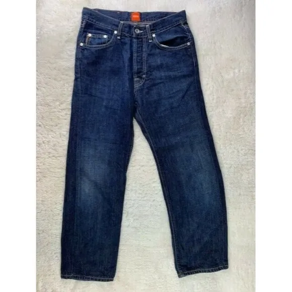 Hugo Boss Size 30x27 (Measured) Mens Jeans Button Fly Straight Leg Dark Wash