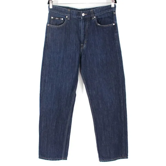BOSS Hugo Boss Alabama Dark Wash Cotton Linen Denim Straight Leg Jeans 33 X 32