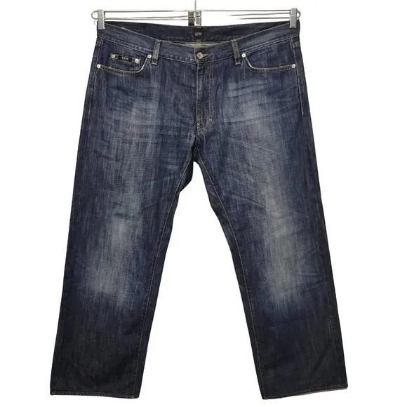 Hugo Boss Jeans Mens 42x32  Regular Fit Straight Leg Dark Wash Blue