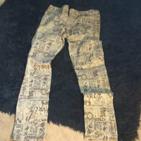 Hurley skinny 79x sz32 men's jeans tan imprinted with logo