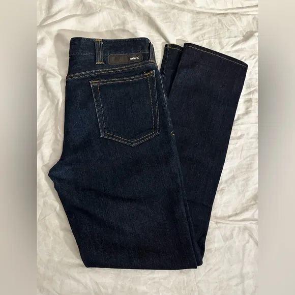 Hurley Mens Jeans Nike Dri Fit Slim Dark Wash Denim Mid Rise Actual 30 X 30