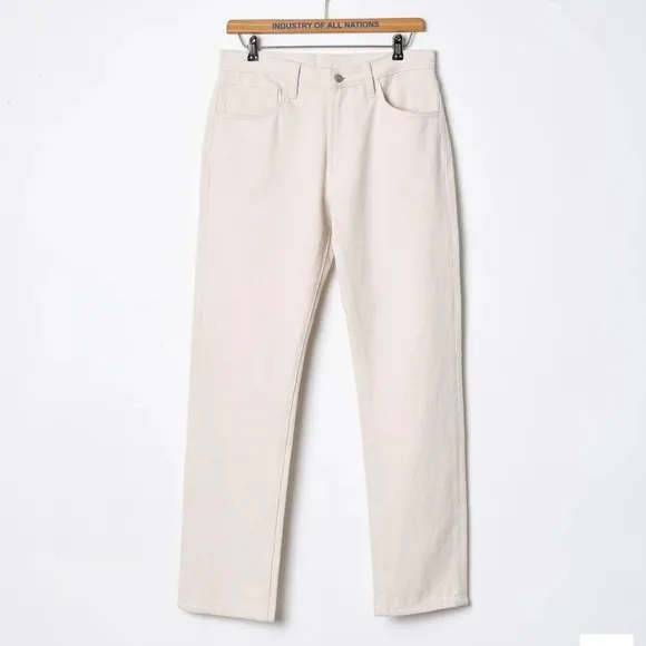 Industry Of All Nations Off White Button Fly Organic Cotton Straight Fit Jeans
