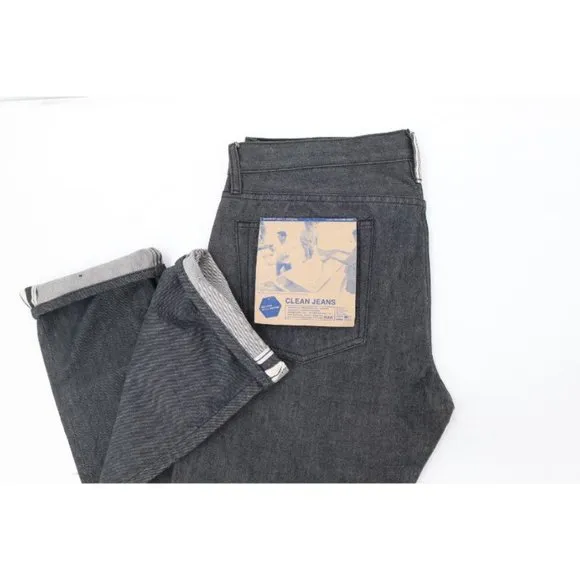 NWT Industry of all nations jeans Mens 36 L34 straight slim clean selvedge gray