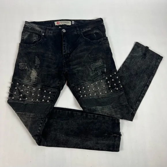 IRO-Ochi Mens Jeans 32 Black Skinny Studded Distressed Limited Edition 177/800