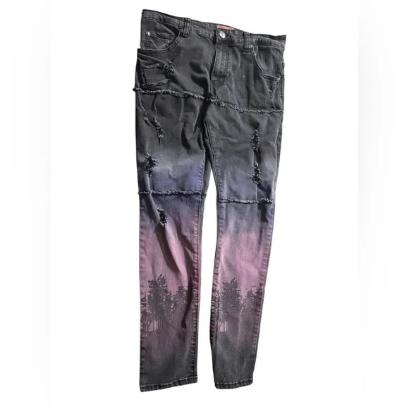 IRO-OCHI Men's Black-Violet Size 30X30 Distressed Premium Denim Jeans Pants