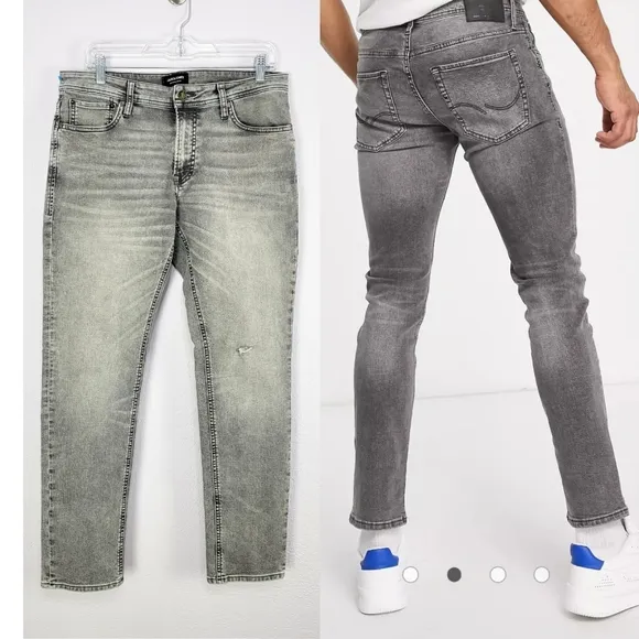 Jack & Jones Intelligence Glenn Slim Fit Jeans Gray Wash Size 34×32