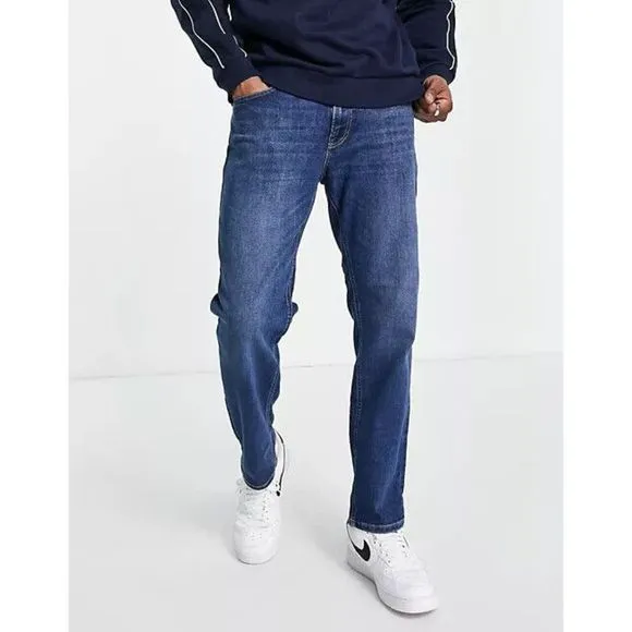 Jack & Jones Mens Blue Regular Fit Intelligence Clark Straight Jeans Size 32X32
