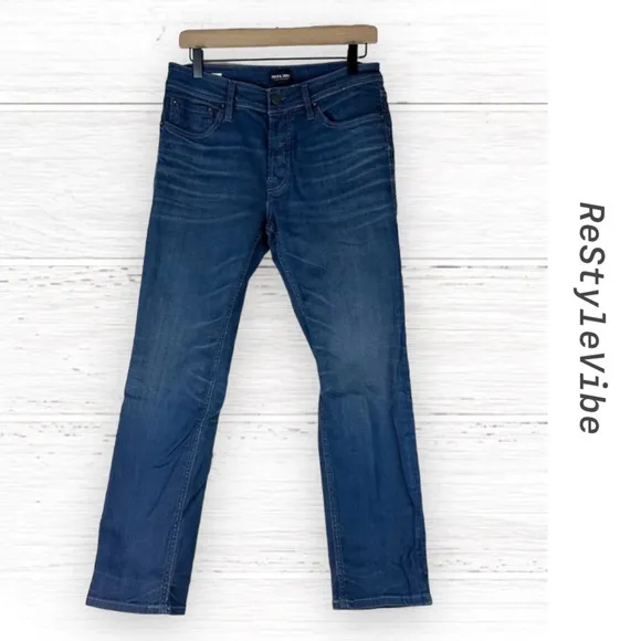 JACK & JONES Men’s Size 32x30 Denim Jeans Tim Slim Fit Stretch Style Button Fly