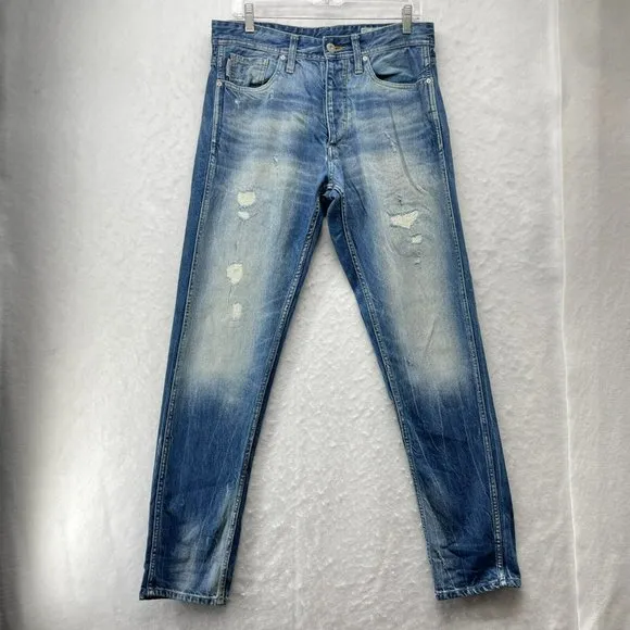 Original Jack & Jones Jeans Men's W33xL34 Blue Denim Erik Anti Fit Distressed