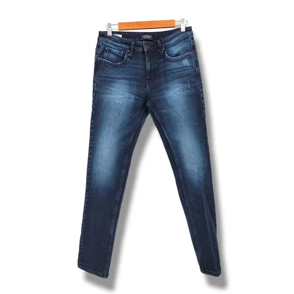 Jack & Jones Men's Ben Distressed Skinny Jeans Dark Wash Size 30/30