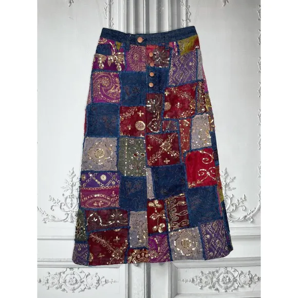 Jean Paul Gaultier - 1990's - Patchwork Skirt with Sequins embroderies