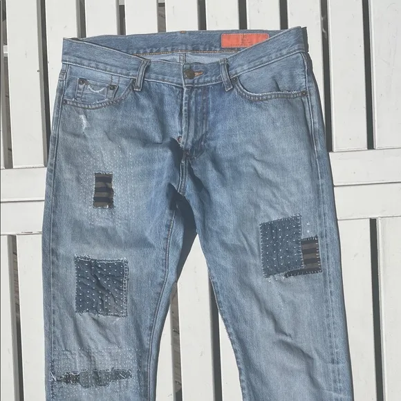 Vintage Jean Shop denim hand repaired with Sashiko stitching & patches