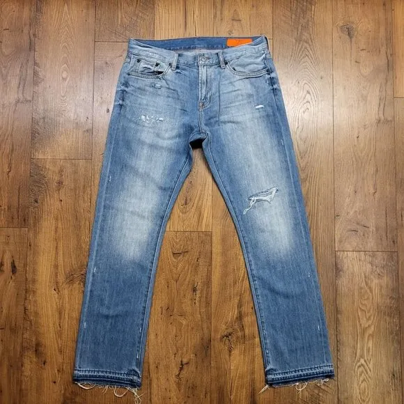 Jean Shop Mick Selvage Jeans Light Wash Frayed Hem Distressed